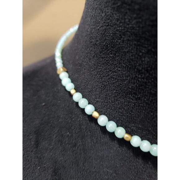 Beaded Choker Necklace Gold Wire Wrapped Natural Turquoise Blue Stone Boho - Picture 5 of 6